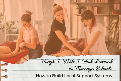 A massage therapist instructs students.