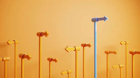 Orange colored arrows, blue one on the top, can be used leadership/choice concepts.